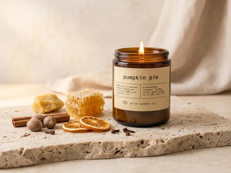Pumpkin Pie Beeswax Candle: Fall Spice Essential Oil Scented, Non-Toxic, All Natural | Etsy (Global)