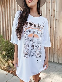 Imily Bela Womens Nashville Oversized T Shirts Country Concert Outfits Hollow Out Guitar Graphic ... | Amazon (US)