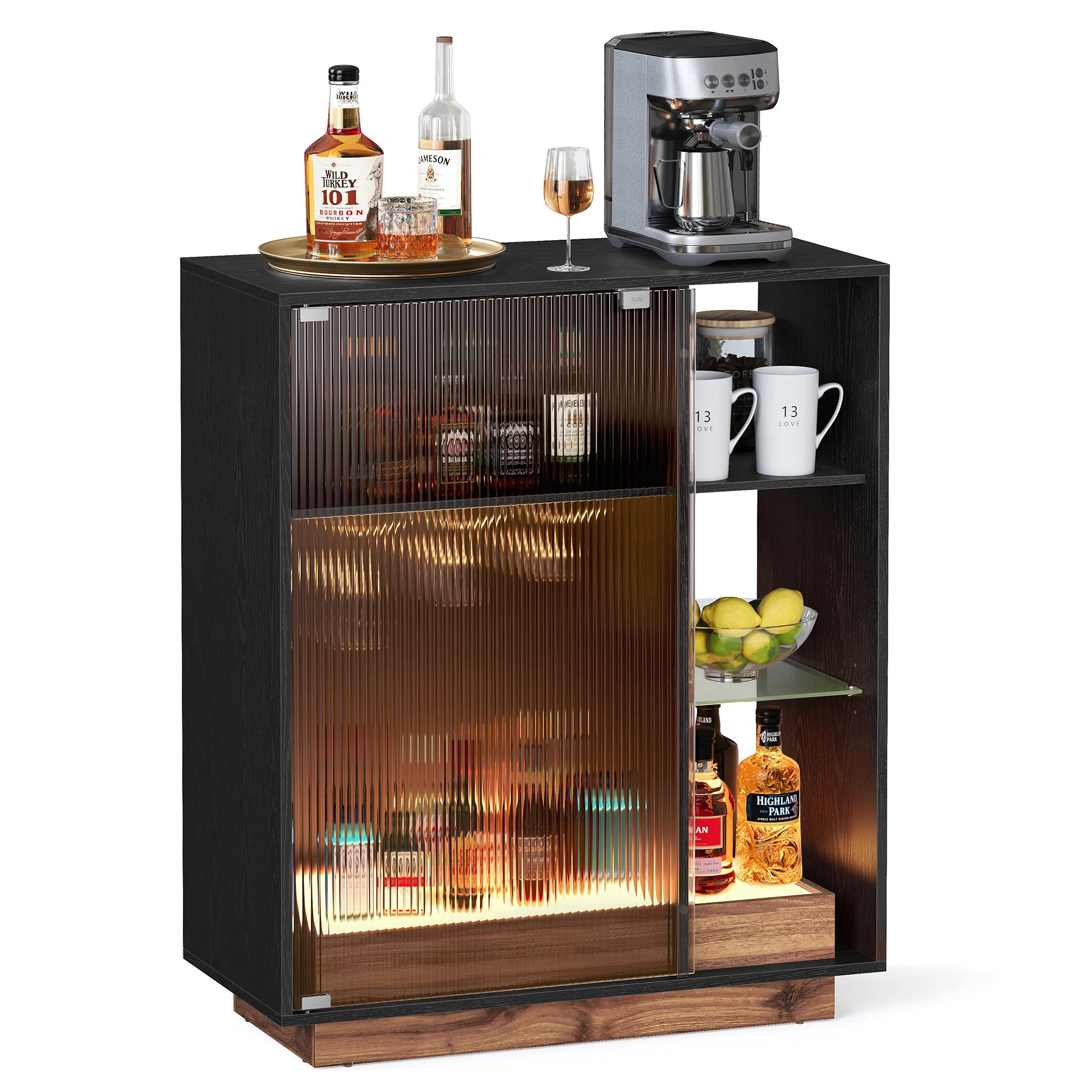 Wrought Studio Wine Bar Accent Cabinet with Lights, LED Sideboard Cabinet with Wine Storage | Way... | Wayfair North America