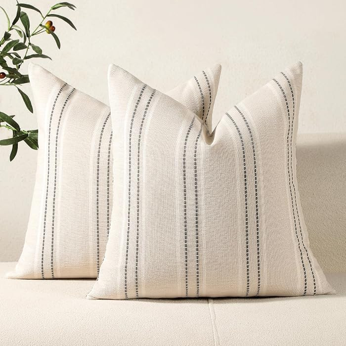 Hckot Throw Pillow Covers 24x24 Set of 2 Striped Pillow Covers Textured Linen Decorative Pillows ... | Amazon (US)