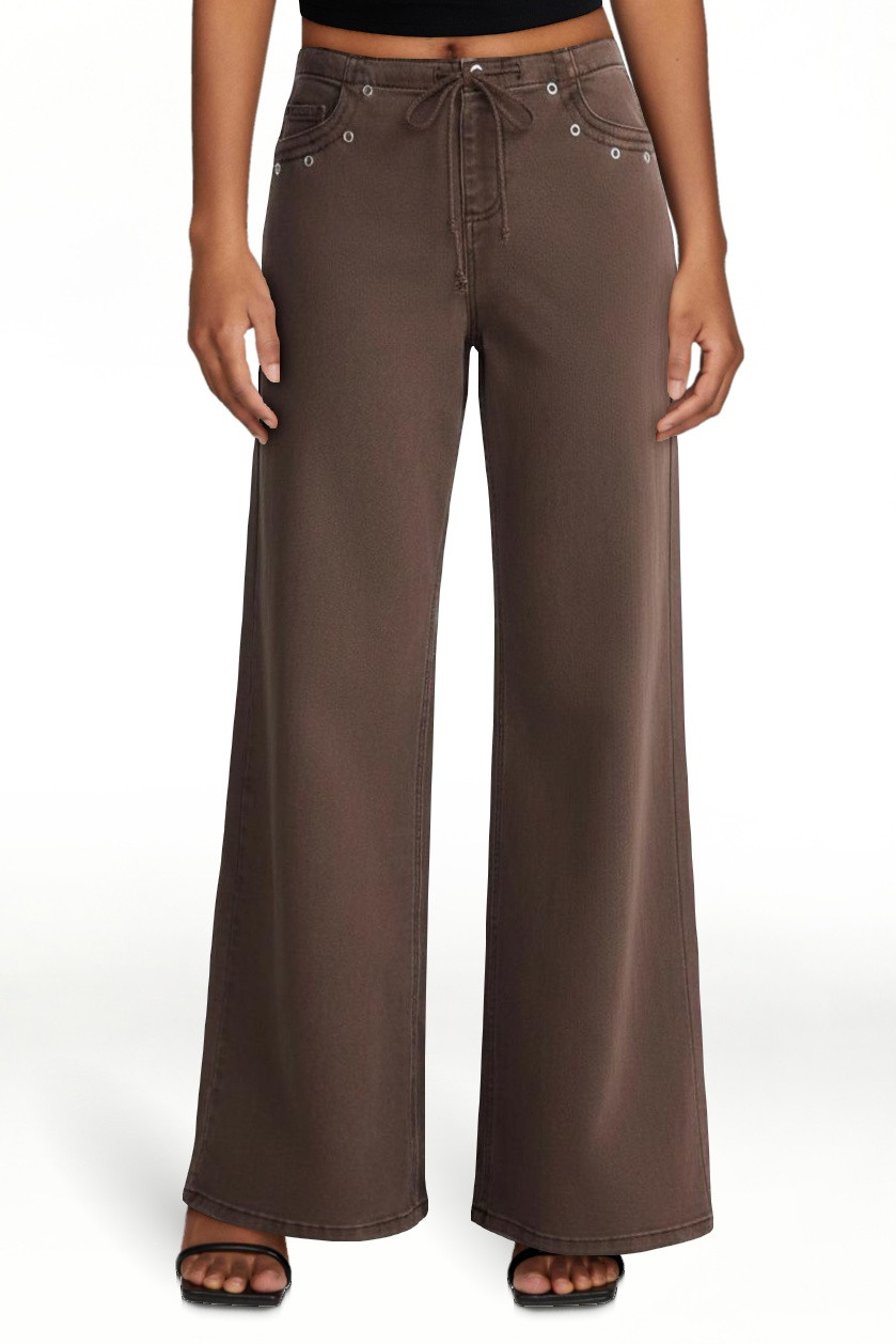 No Boundaries Drawstring Grommet Wide Leg Jean, 32" Inseam, Women's | Walmart (US)