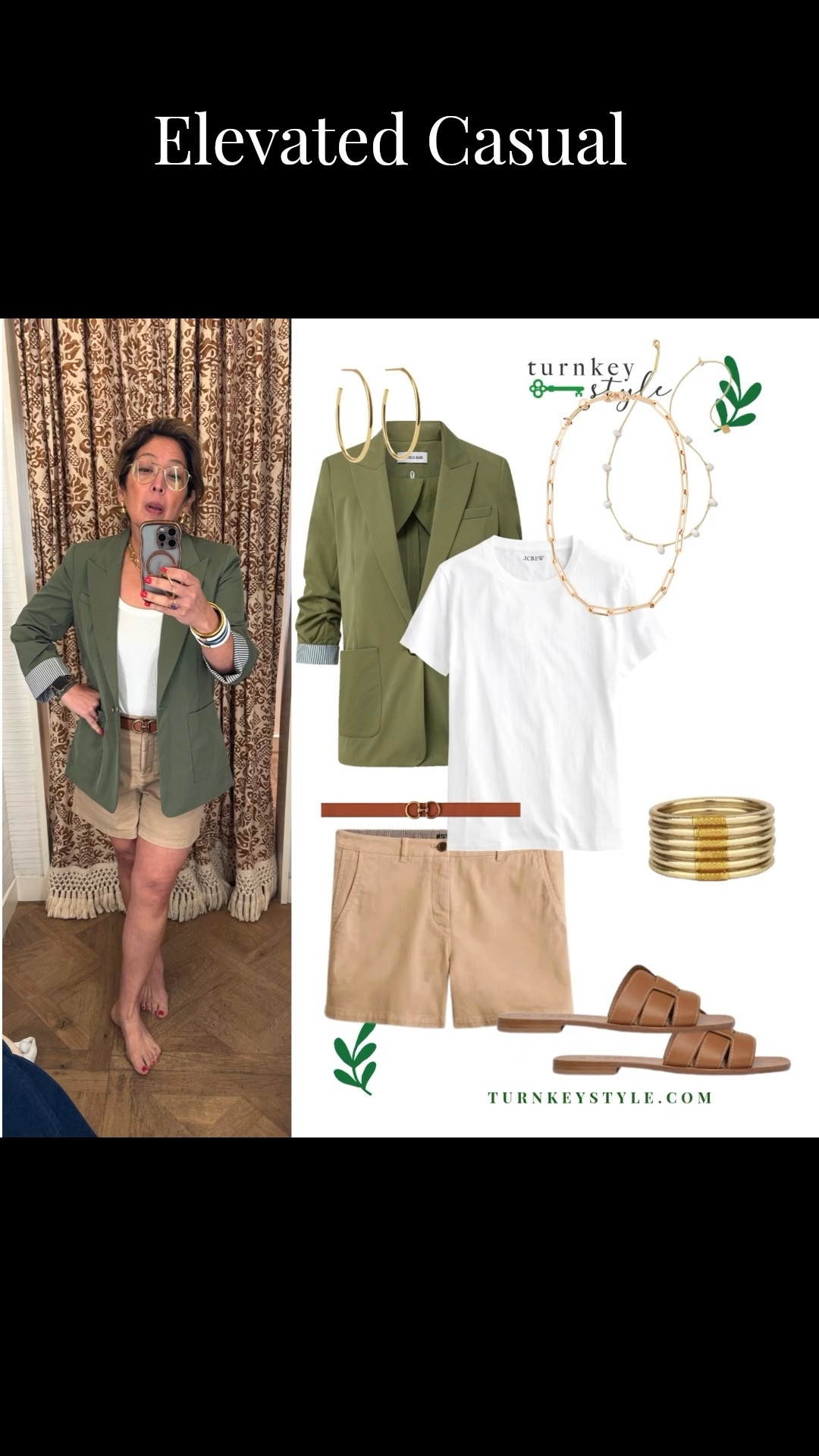 This will be my go to elevated casual look all summer long. 
Comfy cotton blazer, t-shirt, and shorts. 
These sandals are my new faves. 

I’m Elisa, a wardrobe stylist, founder of Turnkey Style, and author of The Style Advantage: I Say What HR Can’t. I work with professionals and corporate teams to help them show up authentically, on brand, and with confidence. I’m also a mom of two grown boys, a wife, a post-menopausal woman in business, 5’4”, a size 14/16 on the bottom and L on top. I’ve been everything from a size 10–18+, which is why fit, function, and real life always come first.

#LTKootd #LTKSeasonal #LTKOver40