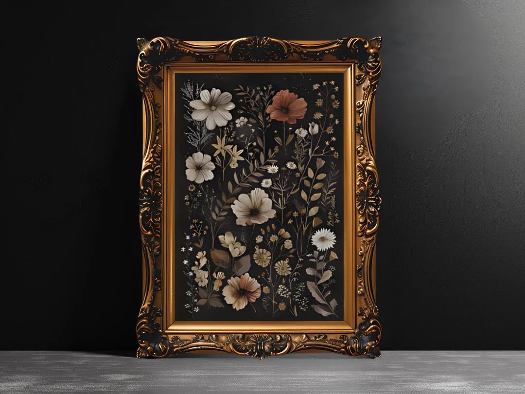 Moody Floral Wall Art, Framed Dark Cottagecore Decor, Vintage Botanical Nature Print - Etsy | Etsy (US)