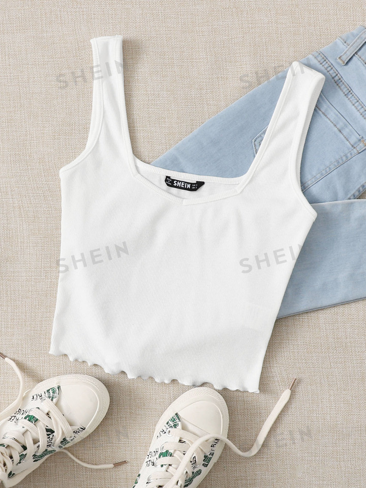 SHEIN EZwear Lettuce Edge Crop Top | SHEIN