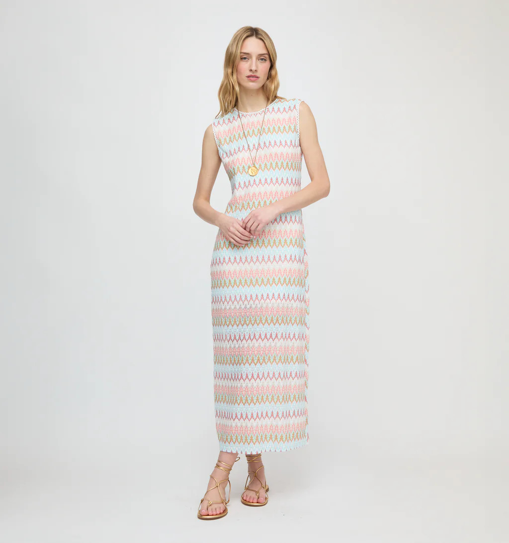 The Taytum Dress - White Multi Smooth Shimmer Knit | Hill House Home US