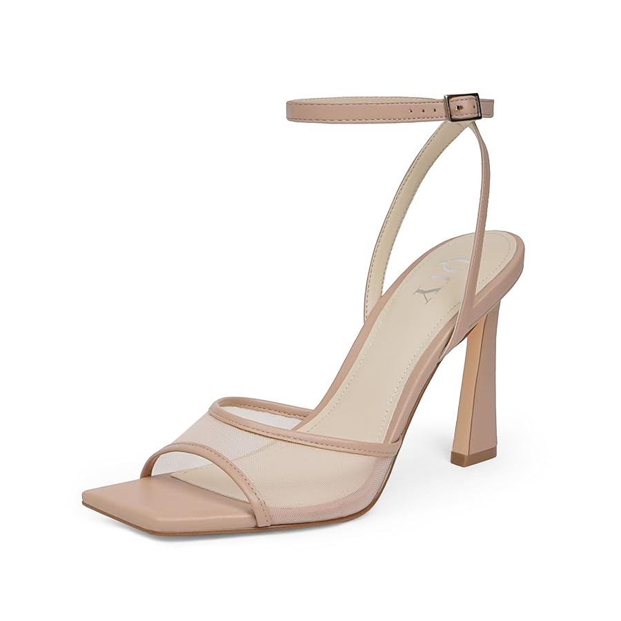 Strappy Heels for Women Heeled Sandals Square Toe Heel Ankle Strap Stiletto Mesh High Heels Dress... | Amazon (US)