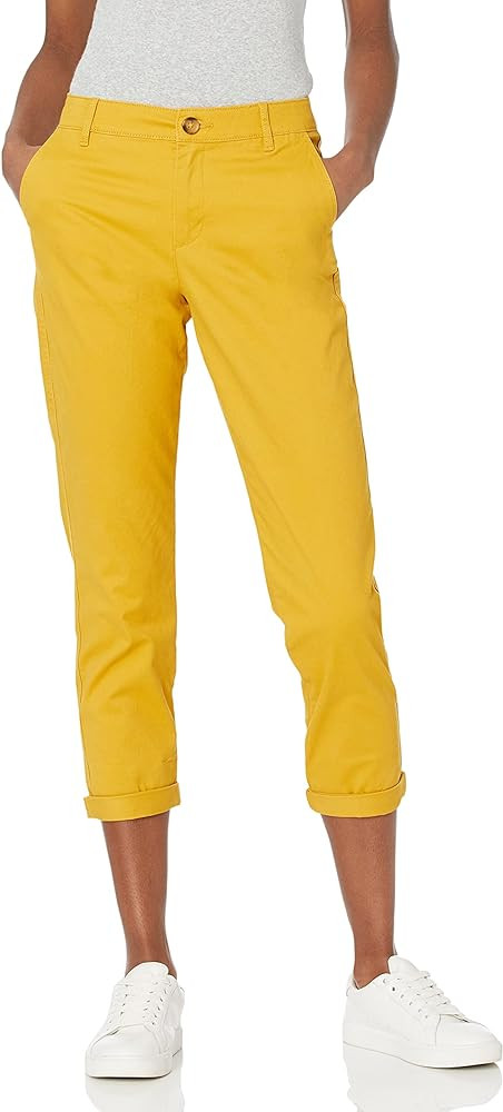 Amazon Essentials Women's Mid-Rise Slim-Fit Stretchy Cropped Tapered Leg Khaki Pants (Available i... | Amazon (US)