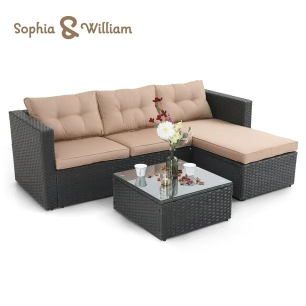 Sophia & William 3Pcs Outdoor Patio Wicker Rattan Sectional Sofa Set - Beige - Walmart.com | Walmart (US)