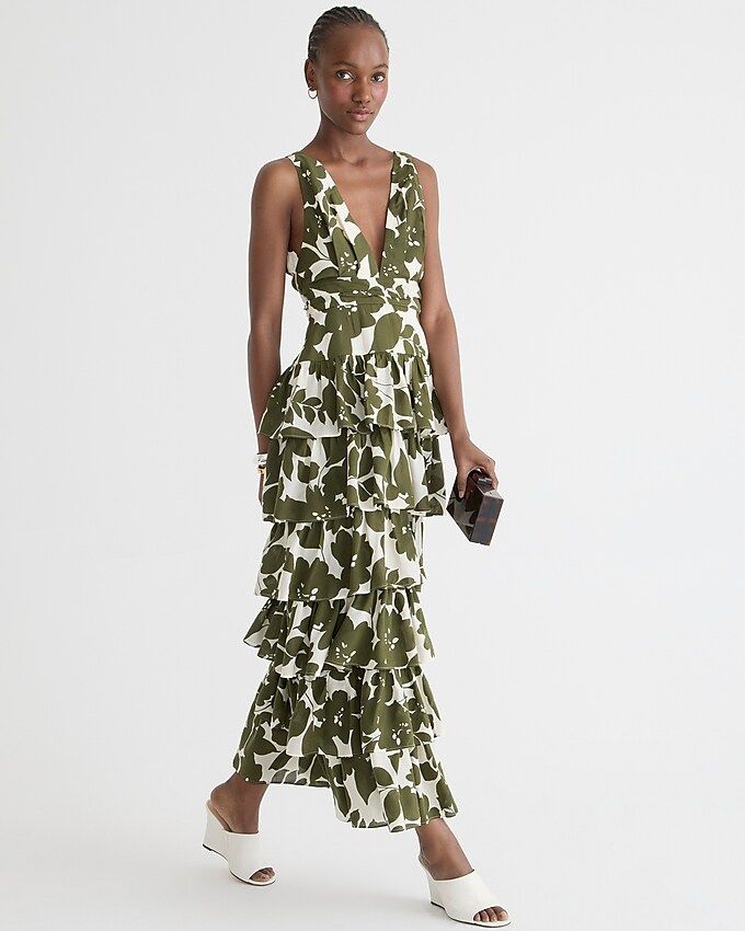 Collection plunge-neck tiered dress in leafy floral | J.Crew US