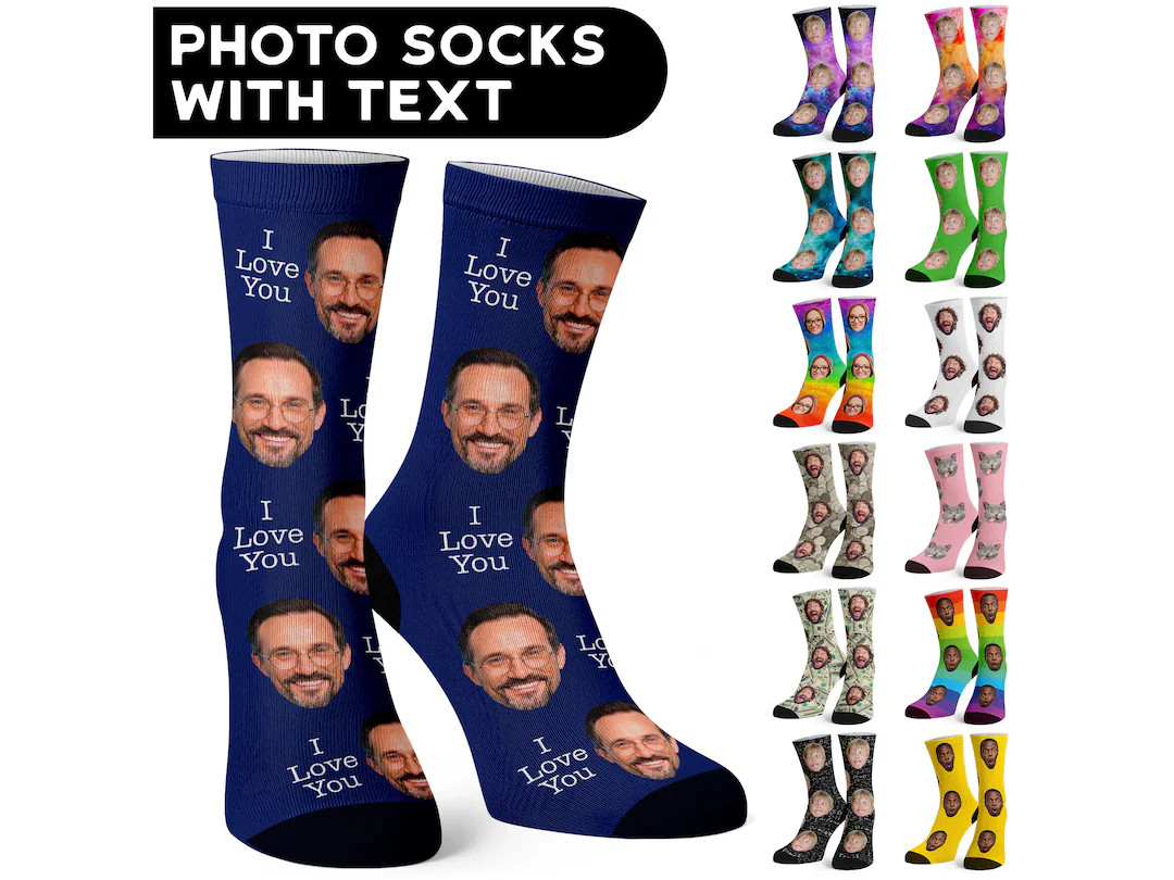 Custom Face Socks w Text, Personalized Gifts for Him, Personalized Sock w Photo for Men & Women - Gi | Etsy (US)