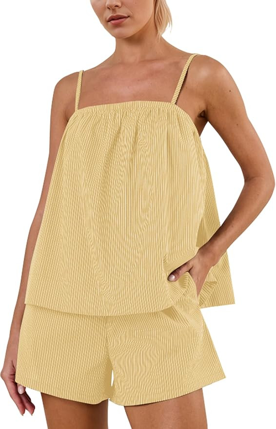 Women 2 Piece Lounge Sets Striped Sleeveless Cami Top Cute High Waist Shorts Casual Summer Vacati... | Amazon (US)