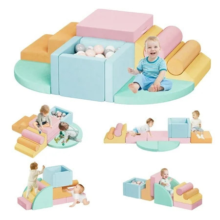 Advwin 12 Pcs Foam Climbing Blocks Set with Ball Pit for Toddlers, Soft Indoor Baby Playset for Crawling and Active Play, Multi Colors | Walmart (US)
