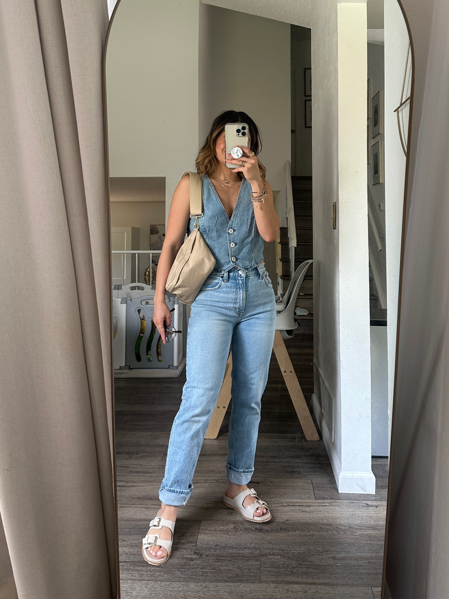 Today’s outfit of the day!
Vest size 2
Jeans size 24 short. They are 15% off right now with code “Dressfest”
Denim on denim, straight leg jeans, belt bag, denim outfit

#LTKFind #LTKstyletip #LTKunder100