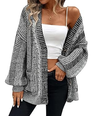 Pink Queen Women's 2024 Fall Winter Long Sleeve Cable Knit Sweater Open Front Cardigans Button Lo... | Amazon (US)