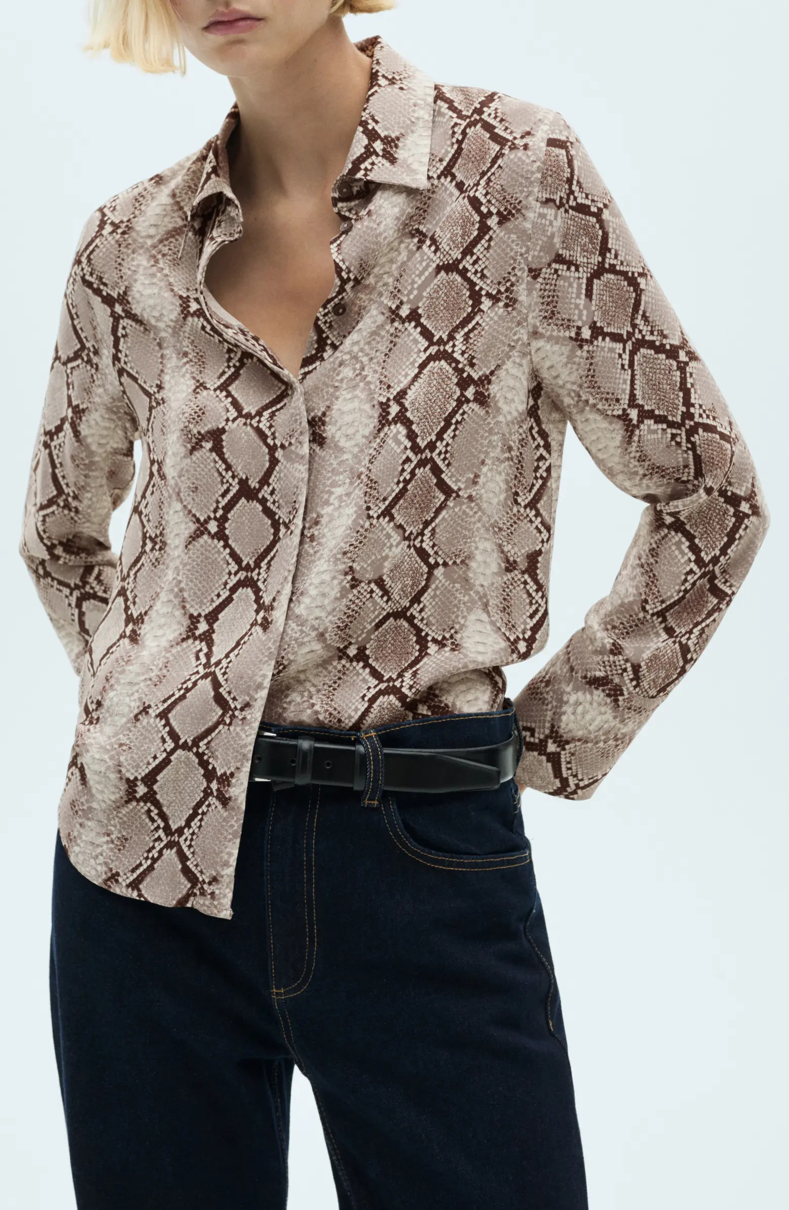 MANGO Snakeskin Print Button-Up Shirt | Nordstrom | Nordstrom
