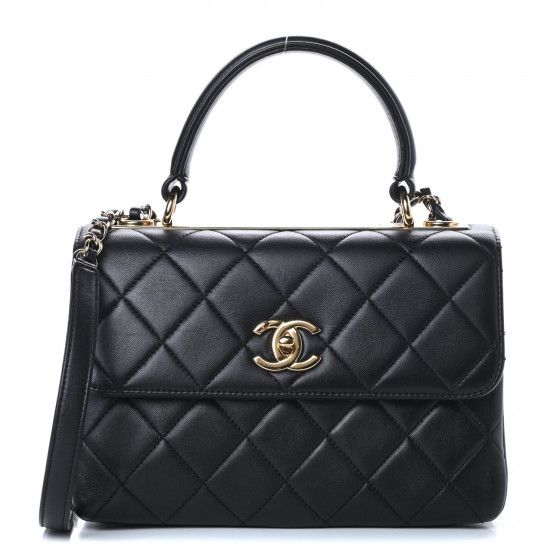 Lambskin Quilted Small Trendy CC Dual Handle Flap Bag Black | Fashionphile