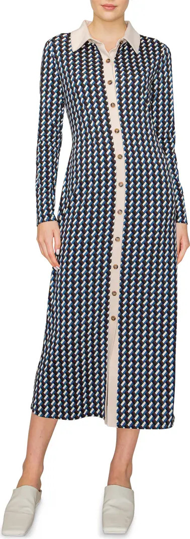 Geo Print Long Sleeve Knit Shirtdress | Nordstrom