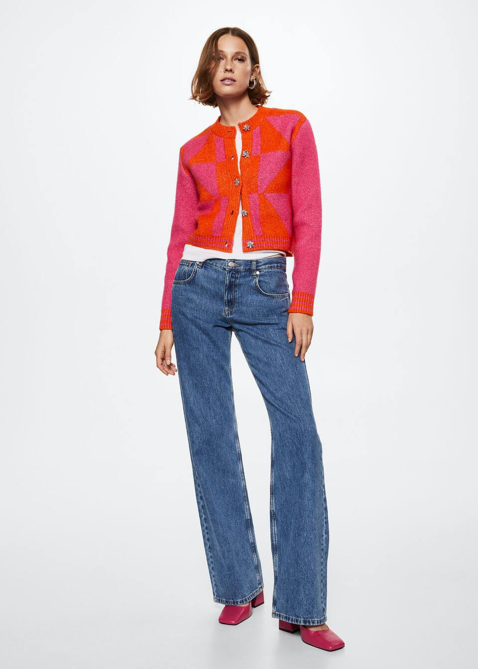 Knitted cardigan with jewel button | MANGO (US)