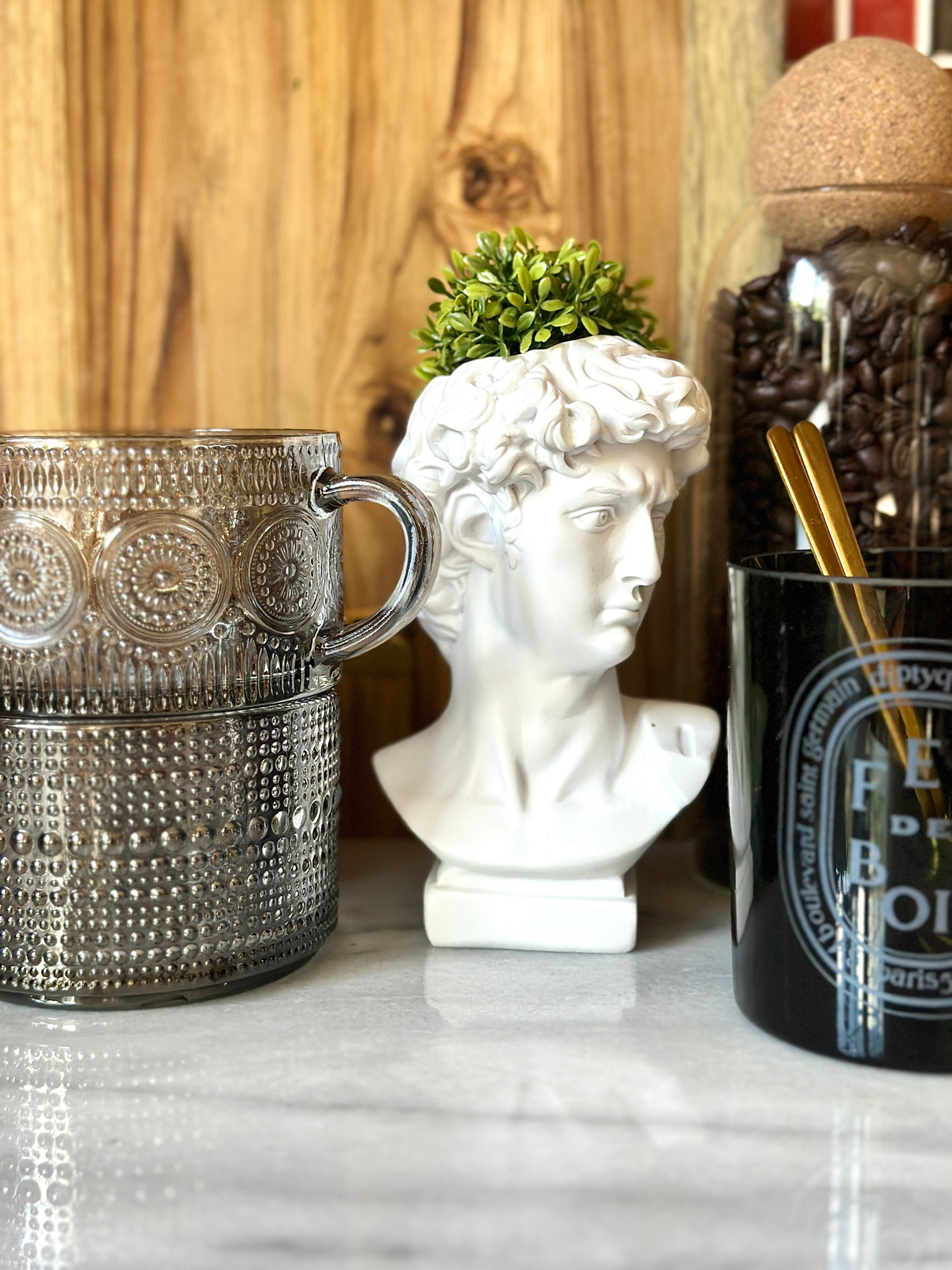 Sunday morning the first stop is the coffee station! Sharing coffee station details 🤎☕️ 

I love taking my favorite candles and "upcycling" them when they are used up. Here, I took my feu de bois candle and used it for my coffee bar gold spoons. 

Coffee bar, coffee station, coffee aesthetic, vintage coffee cups, modern glass canisters, gold coffee spoons, Grecian bust, succulent planter, Amazon decor, Amazon aesthetic finds, Amazon home

#LTKfindsunder50 #LTKhome #LTKstyletip