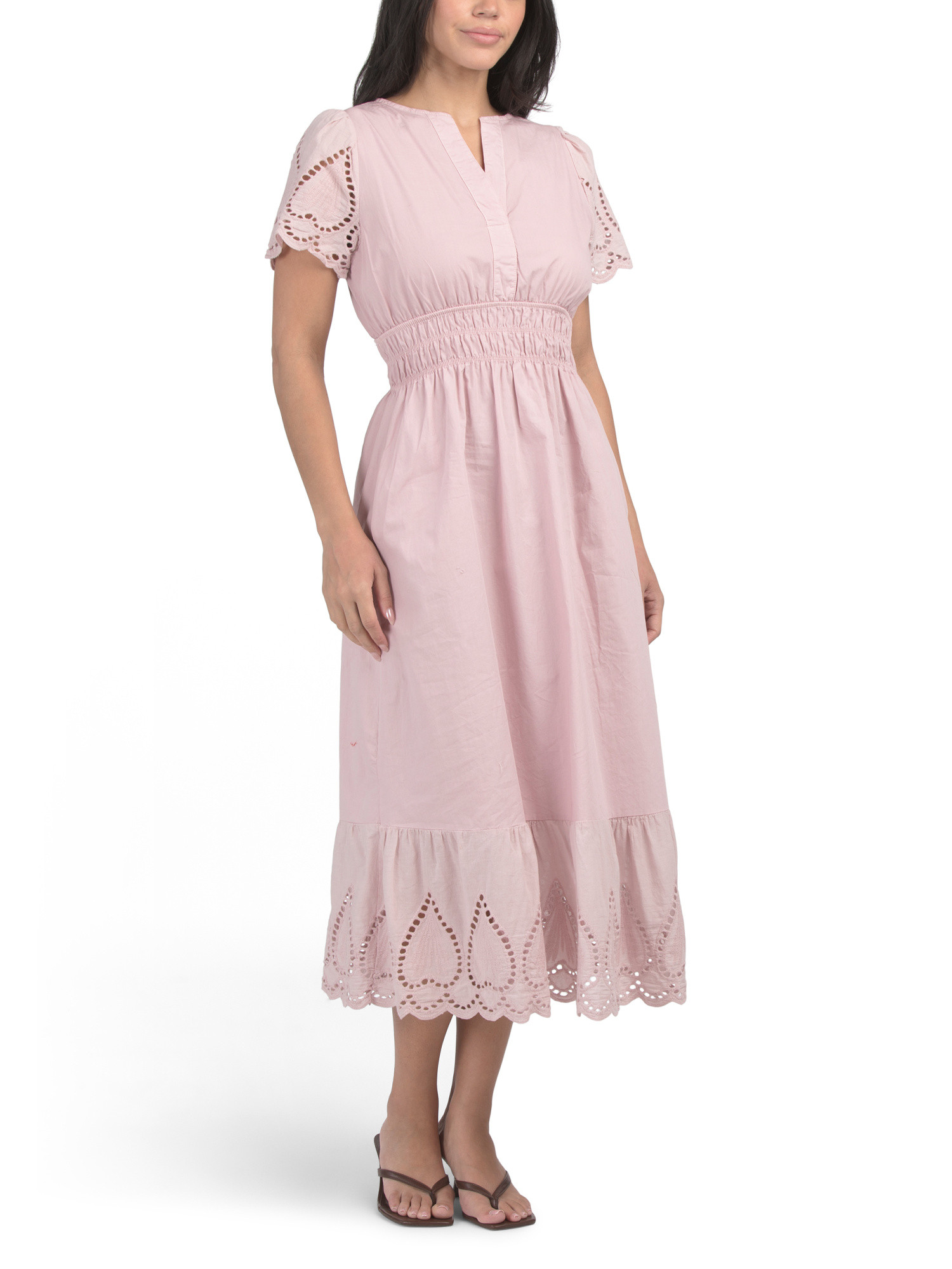 Made In Italy Short Sleeve Maxi Dress With Embroidered Eyelet Inserts | Casual Dresses  | Marshal... | Marshalls