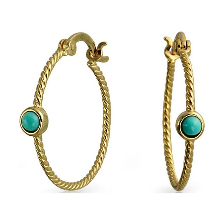 Cable Rope Hoop Western Earrings Turquoise Gold Plated Sterling Silver | Walmart (US)