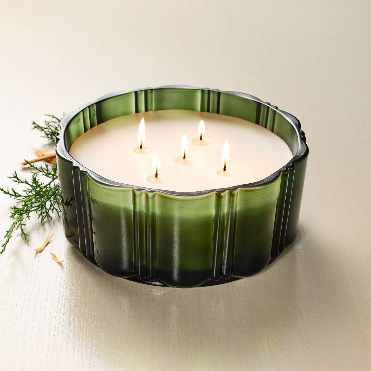 5 Wick XL Glass Colored Double Ribbed Scalloped Jar Candle 34oz - Hearth & Hand™ with Magnolia | Target