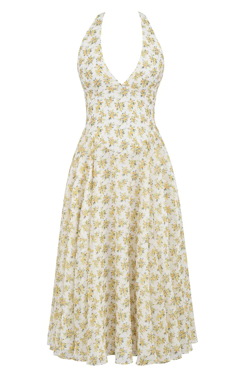 HOUSE OF CB Solada Floral Halter Midi Sundress | Nordstrom | Nordstrom