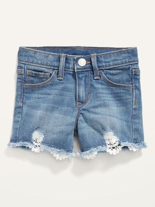 Exposed-Lace Ripped Jean Shorts for Toddler Girls | Old Navy (US)