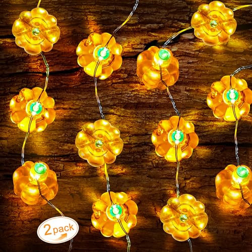 2 Pack Fall Pumpkin Lights Fall Decorations, Total 60LED/20Ft Fall String Lights Pumpkin Decor Battery Powered Halloween Pumpkin String Lights for Home Indoor Thanksgiving Autumn Halloween Party Decor | Amazon (US)