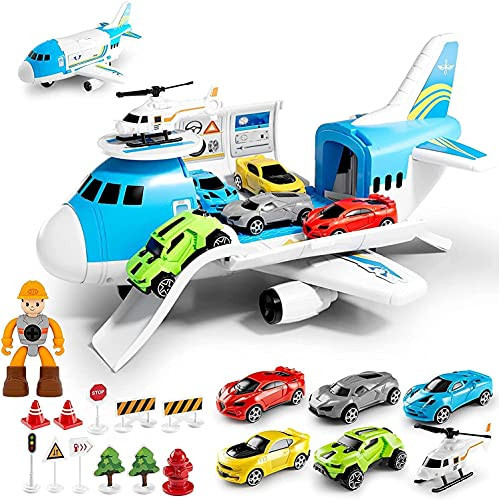 Airplane Toy Set Transport Cargo Plane Play Toy Gift for 3 4 5 6 Years Old Boys Girls Kids,Aircraft Vehicle Toys with 5 Mini Cars,Helicopter and Construction Worker | Amazon (CA)