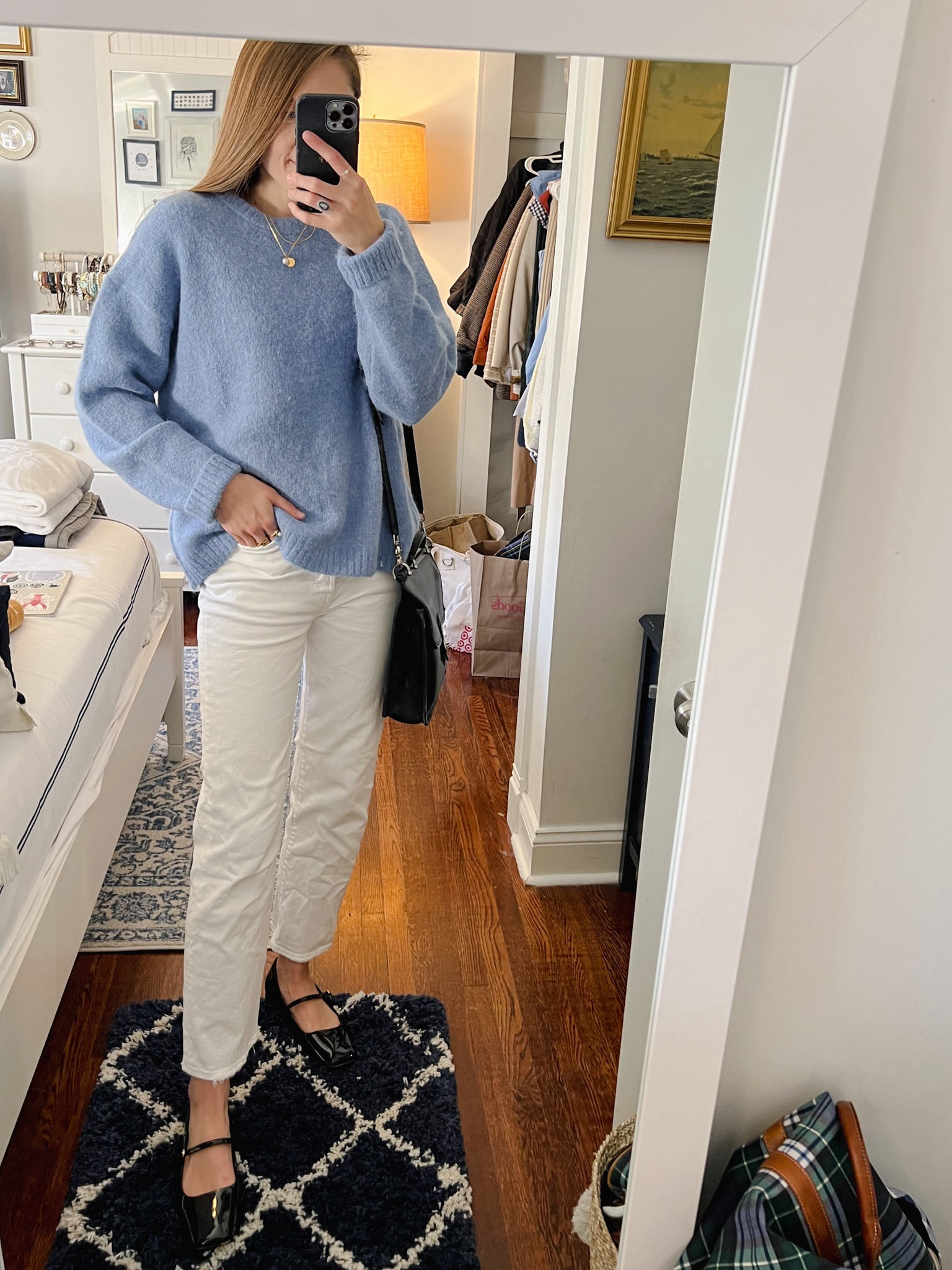 Winter Outfit #winteroutfit #winter #blueandwhite #preppy #classic #preppystyle #nakd #levis #maryjanes #macys #ootd #wiw

#LTKstyletip #LTKCyberWeek #LTKfindsunder100
