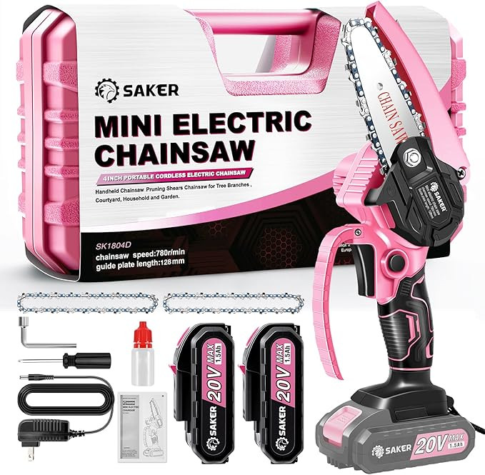 Saker Mini Chainsaw,Portable Electric Pink Mini Chainsaw Cordless,Handheld Chainsaw for Tree Bran... | Amazon (US)