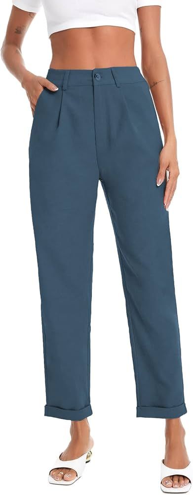 Floerns Women's Casual High Waisted Cropped Work Pants Trousers with Pocket | Amazon (US)