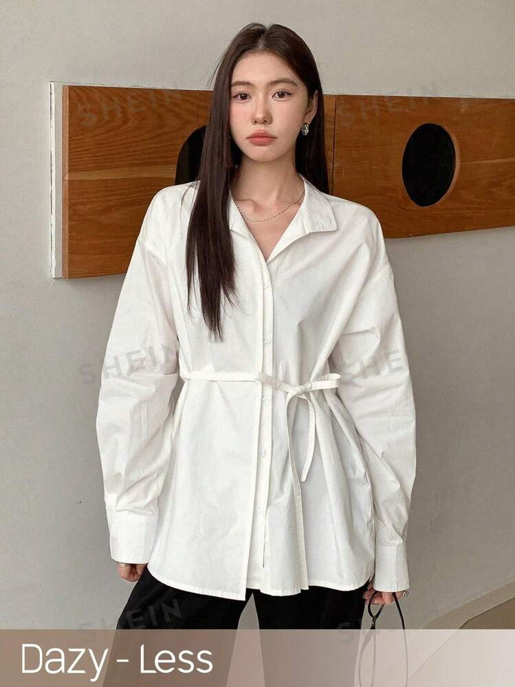 Dazy-Less Women'S Solid Color Button Down Cardigan With Drop Shoulder And Long Sleeve | SHEIN | SHEIN