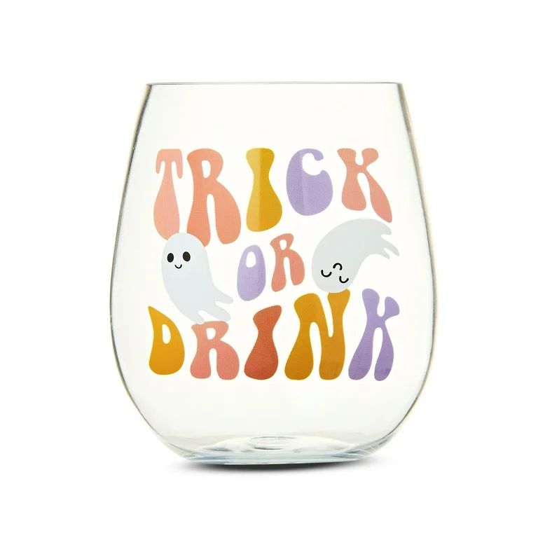 Halloween Trick or Drink Plastic Stemless Wine Glass Party Favor Cup, 16 oz, Way to Celebrate | Walmart (US)