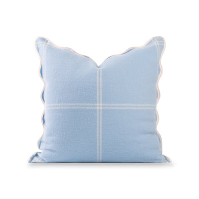 Chathia Windowpane, Merino Wool Scalloped Pillow Cover, Dusty Blue, 20"x20" | Hofdeco