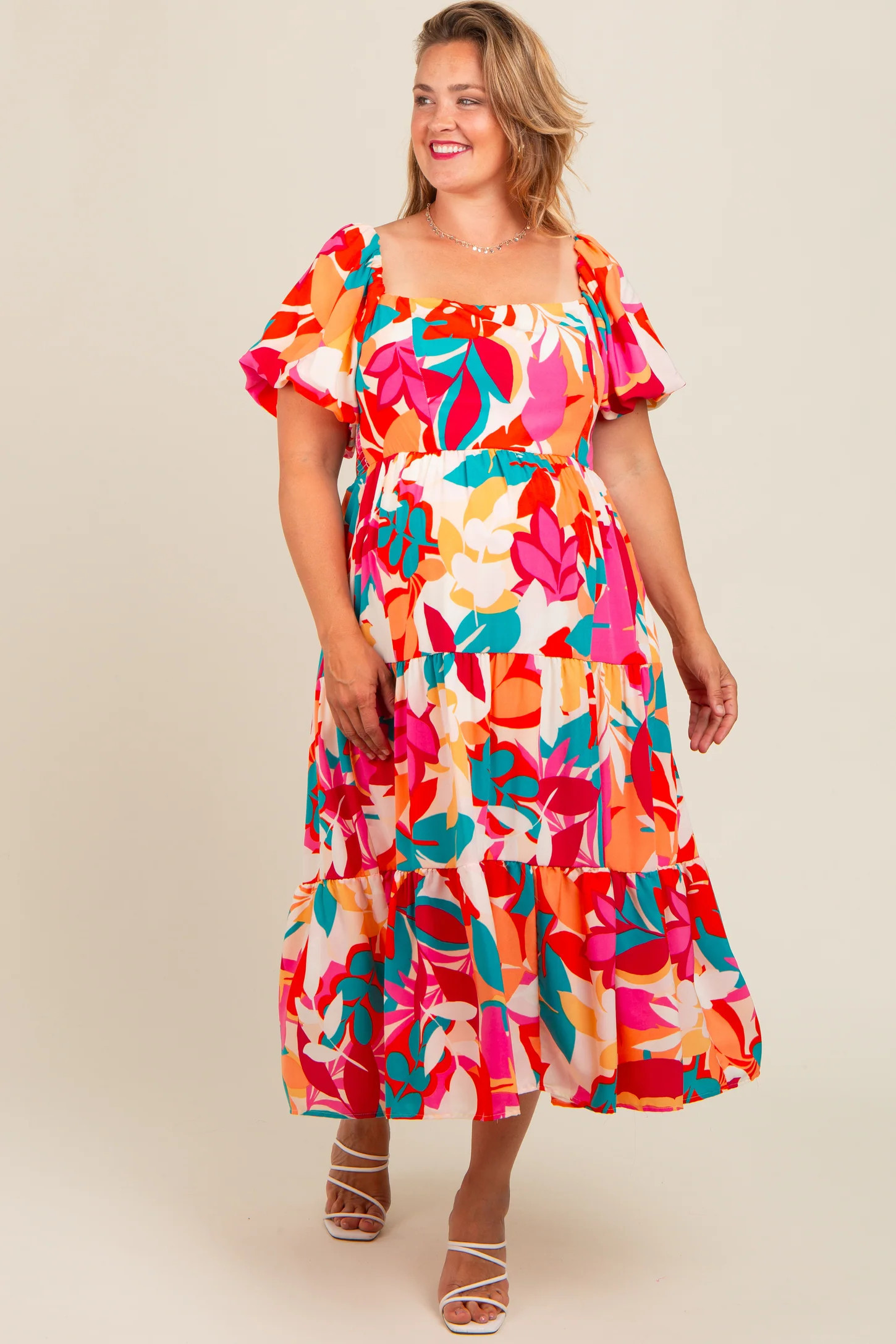 Fuchsia Leaf Print Plus Maternity Maxi Dress | PinkBlush Maternity
