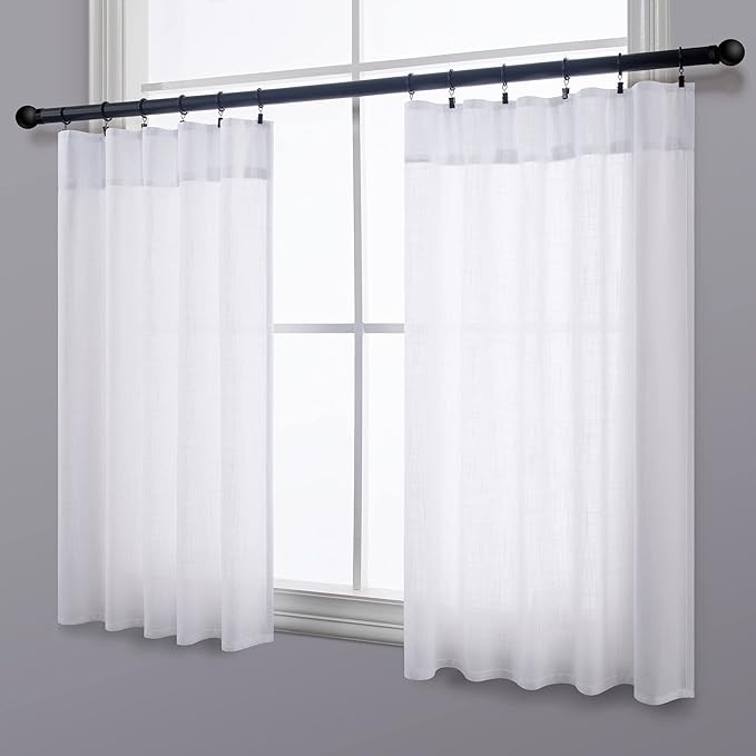 Pitalk White Linen Kitchen Curtains 24 Inch Length Back Tab Rod Pocket Tier Curtains Farmhouse Ca... | Amazon (US)