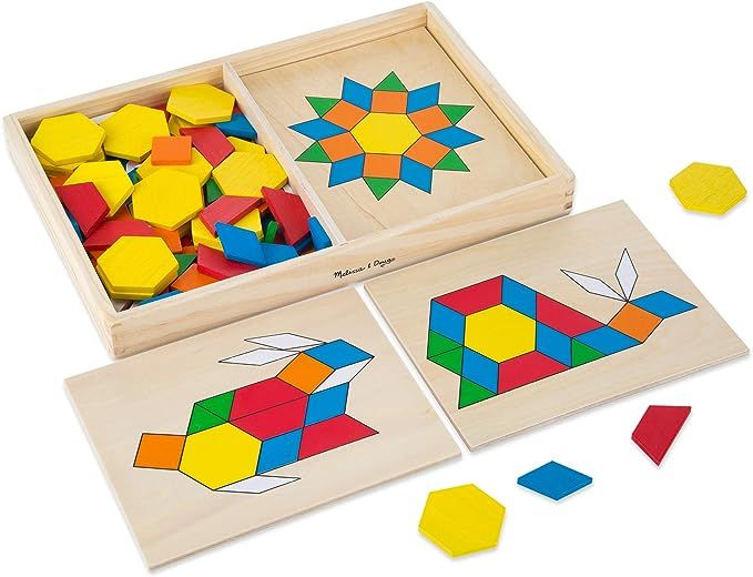 Melissa & Doug Pattern Blocks and Boards - Classic Toy With 120 Solid Wood Shapes and 5 Double-Si... | Amazon (US)