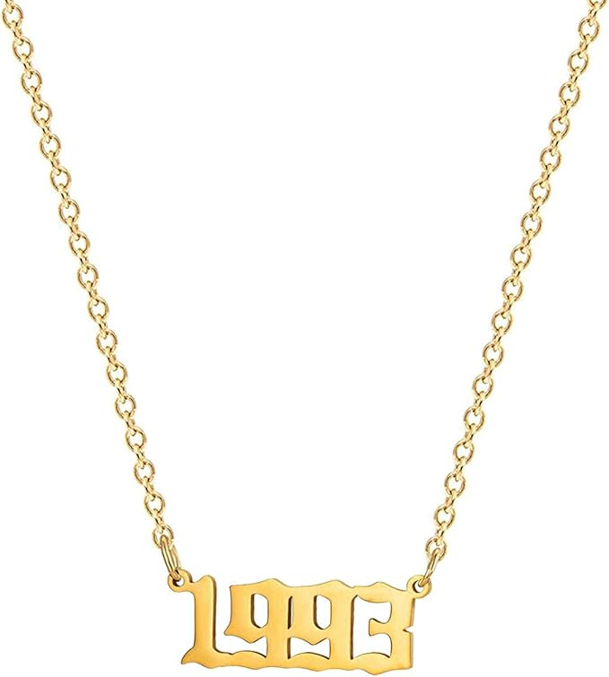 Birthday Year Necklace, 18K Gold Plated Stainless Steel Birth Year Number Pendant Necklace Memora... | Amazon (US)