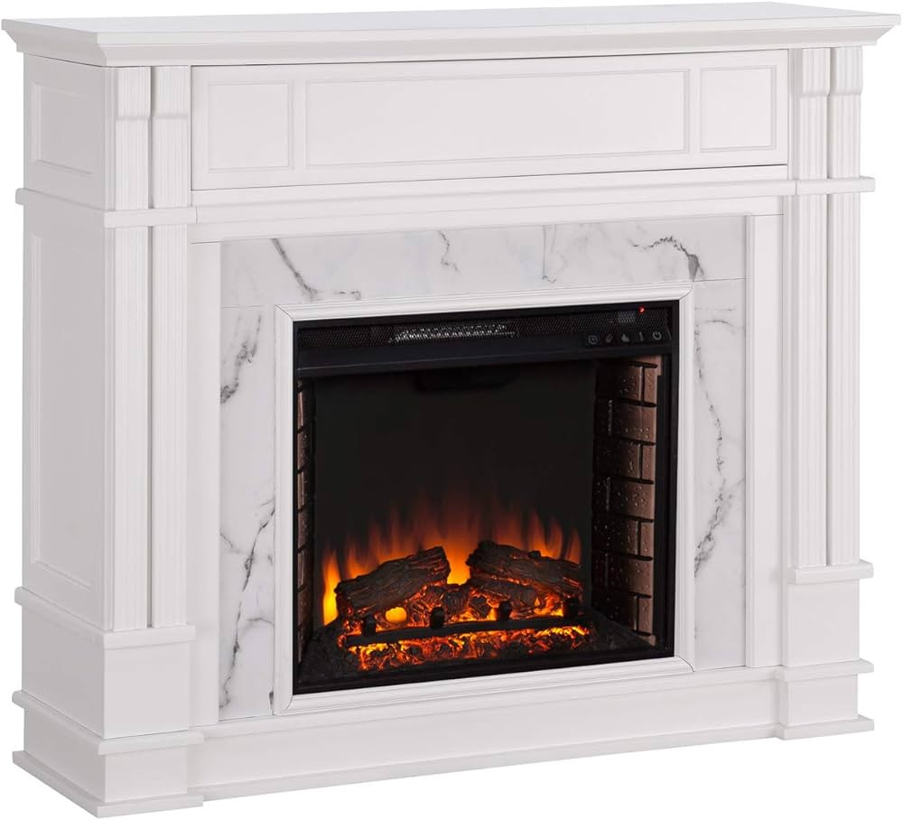 SEI FURNITURE Highgate Faux Cararra Marble Electric Media fireplace, White. | Amazon (US)