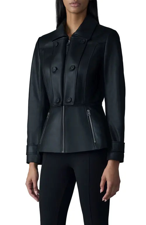 Mackage Barbara Leather Peplum Jacket in Black at Nordstrom, Size Medium | Nordstrom