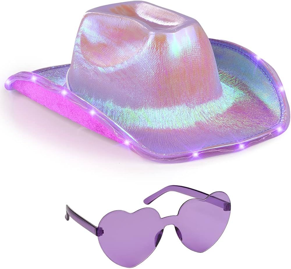Funcredible Light Up Cowboy Hat for Women | Purple Holographic Space Cowgirl Hat with Glasses | H... | Amazon (US)