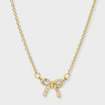 14K Gold Dipped Cubic Zirconia Bow Necklace - A New Day™ Gold | Target