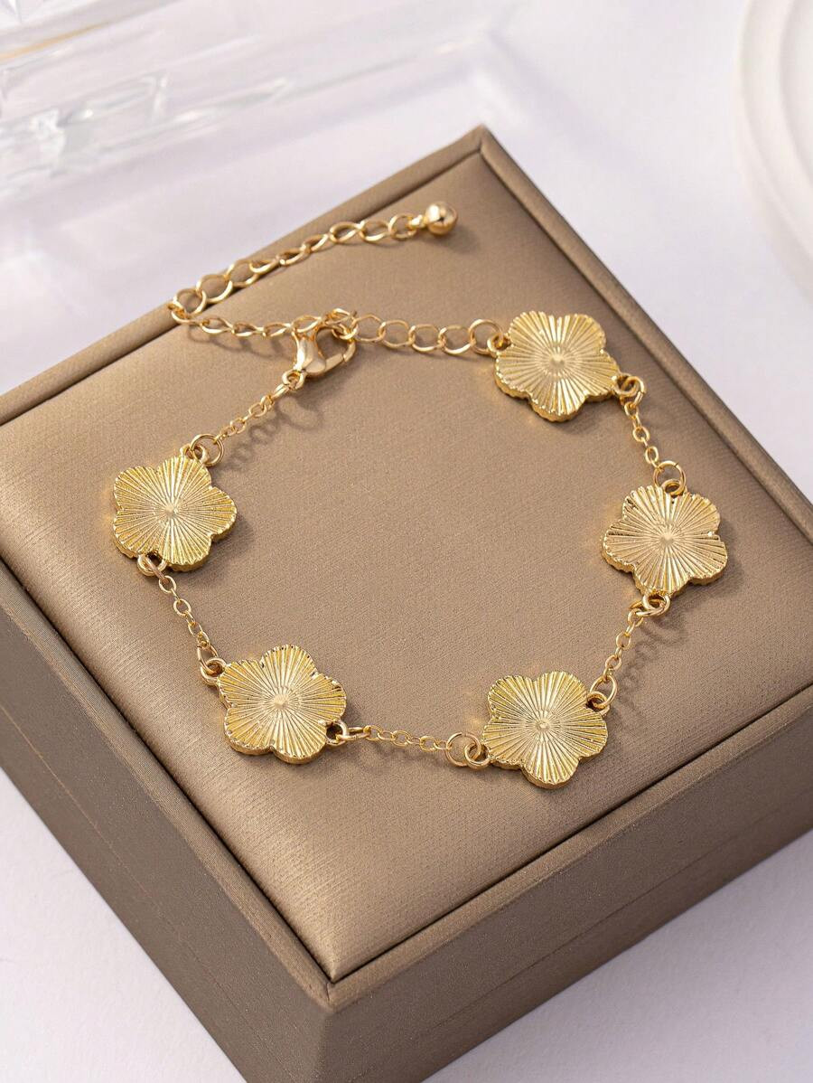 1pc Fashionable And Charming Vintage Style Dance Party Clover & Five Flowers Bracelet, Suitable F... | SHEIN