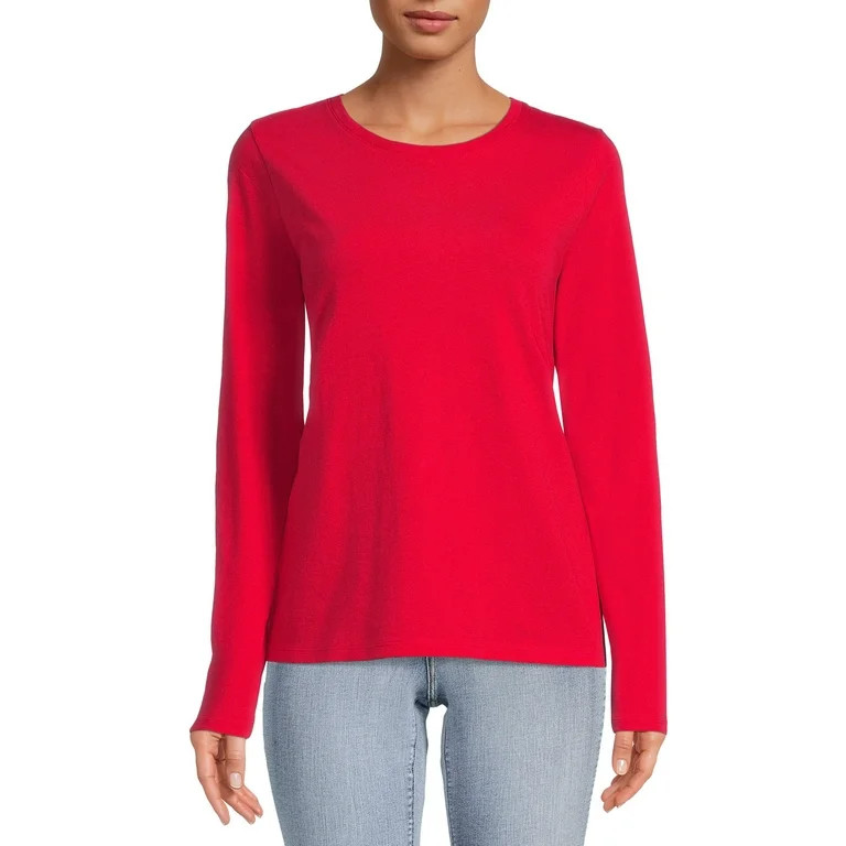 Time And Tru Women's Crewneck Tee with Long Sleeves - Walmart.com | Walmart (US)