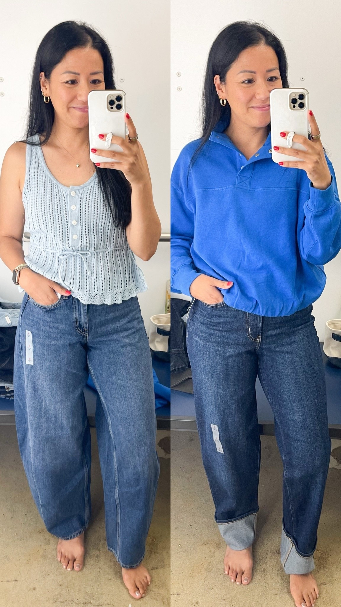 Size XS knit tank and size 2 Arc jeans
Size small sweatshirt and size 2 OG Loose jeans

#LTKSaleAlert #LTKOver40