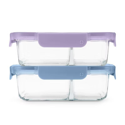Ello Color Lock Glass 3.4c 2pk Divided Meal Prep Food Storage Container Set Purple/Blue | Target