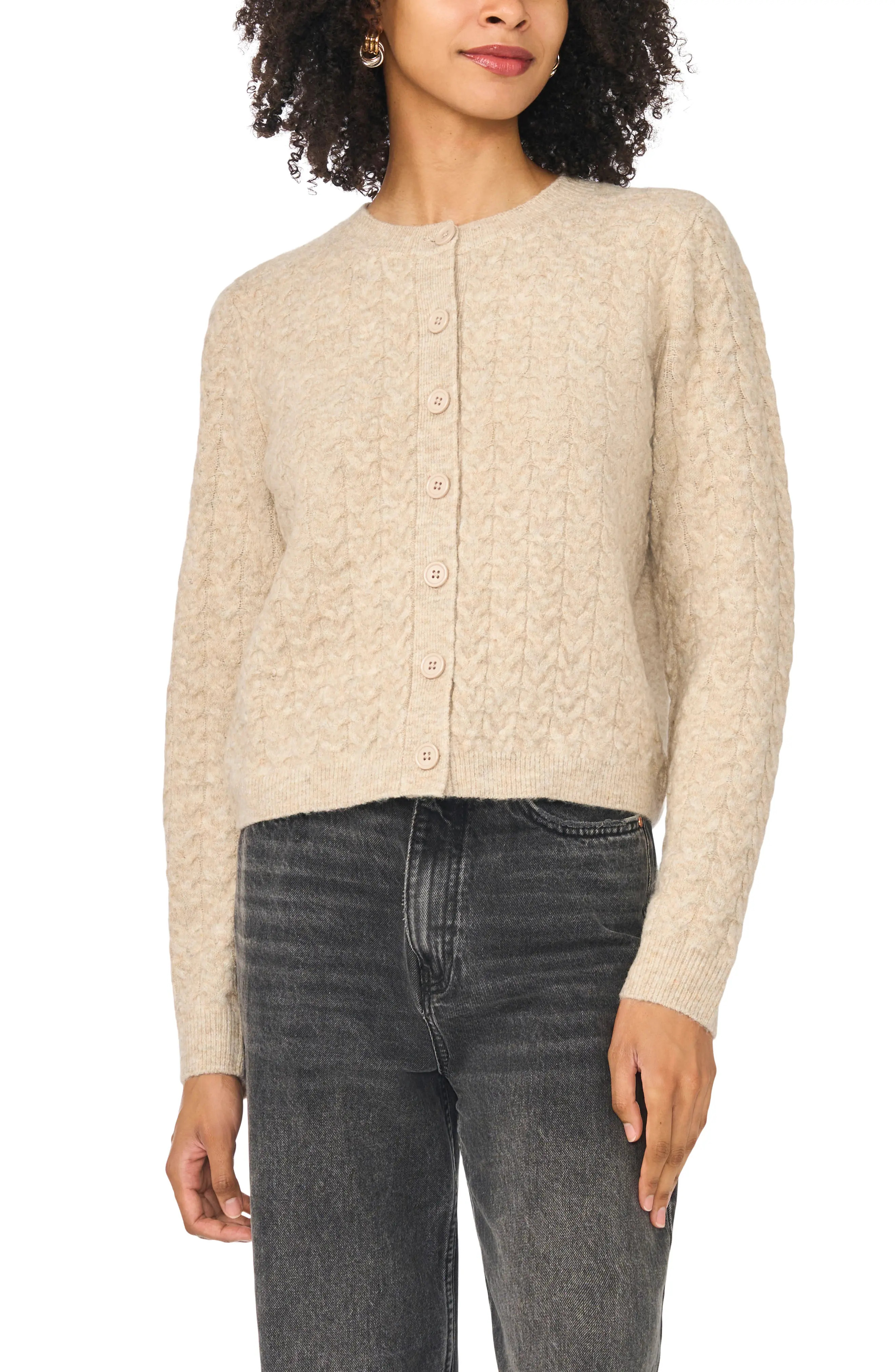 Vince Camuto Cable Knit Cardigan in Chocolate at Nordstrom, Size Small | Nordstrom