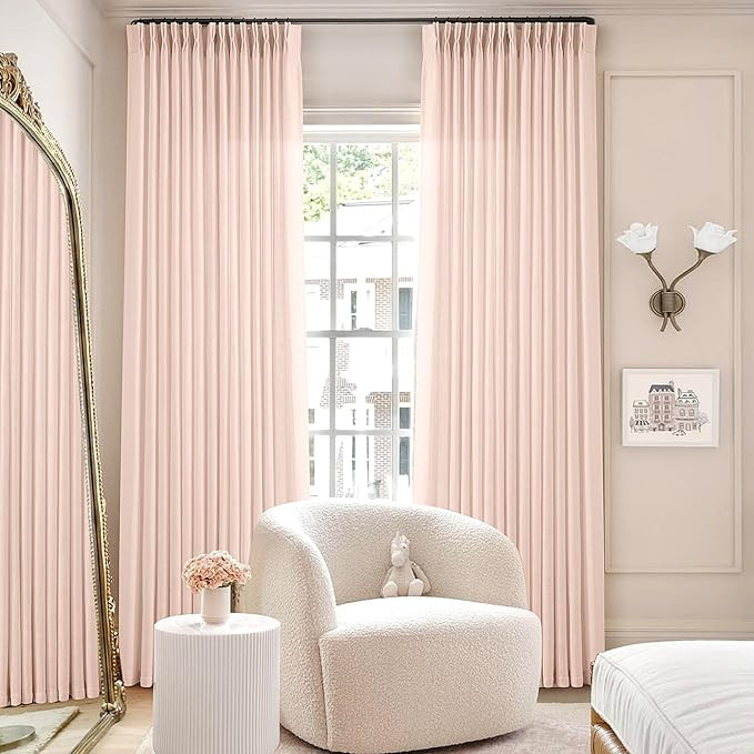 Light Pink Linen Curtains Pinch Pleated 102 Inch Length 2 Panels for Nursery Baby Girls Bedroom S... | Amazon (US)